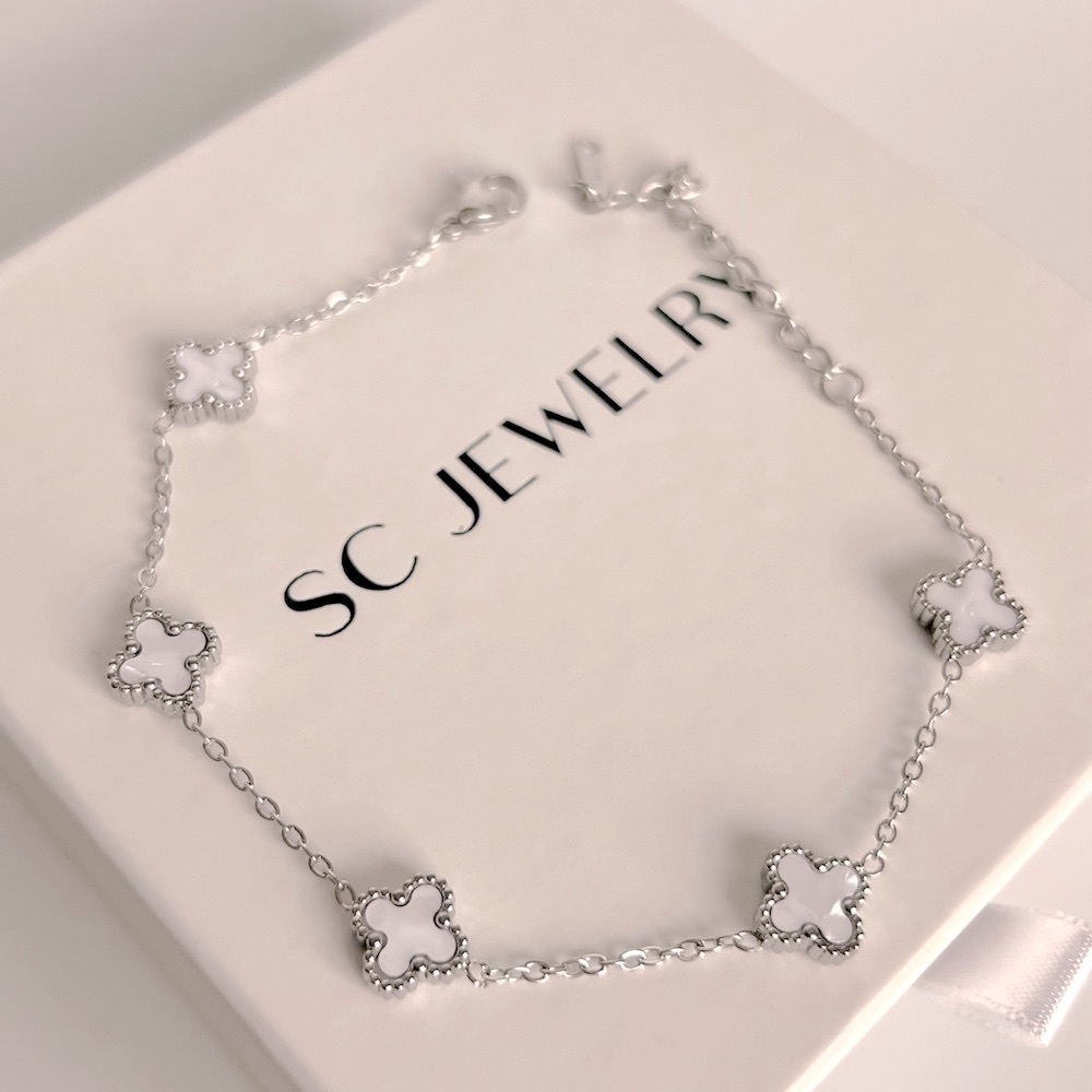 Mother of Pearl & Silver Clover Bracelet Petite Clover Silver Chain